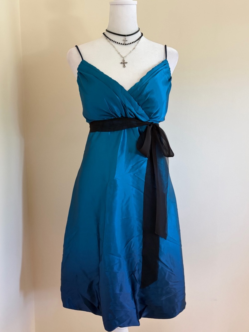 Vintage blue satin formal dress prom babydoll bubble hem goth fairy 90s Y2K 10 M